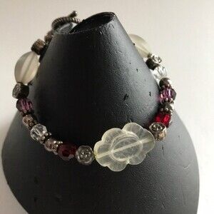 VTG Handmade Red Swarovski Crystal Frosted Crystal Sterling Silver Bracelet 7.5